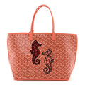 Goyardine Embroidered Seahorse Reversible Anjou PM Coral