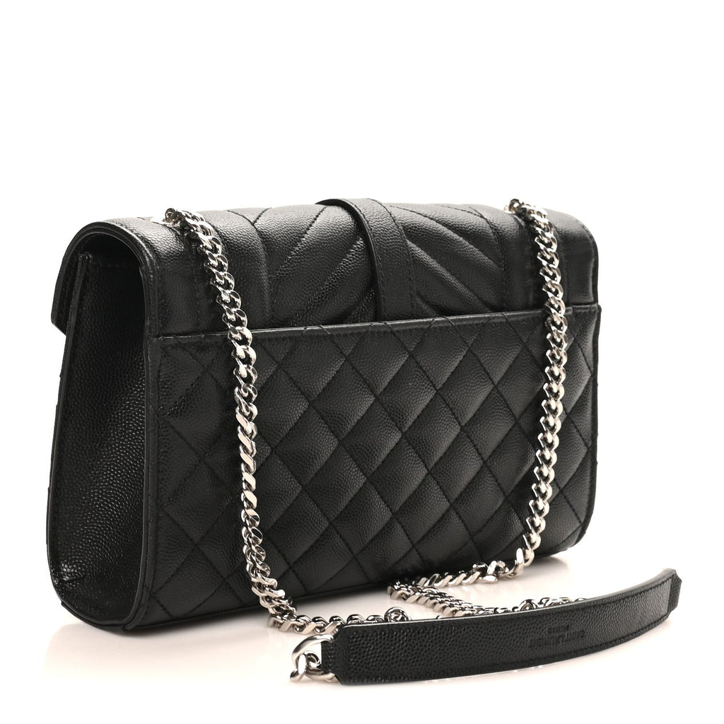 Grain De Poudre Textured Mixed Matelasse Triquilt Small Monogram Satchel Black