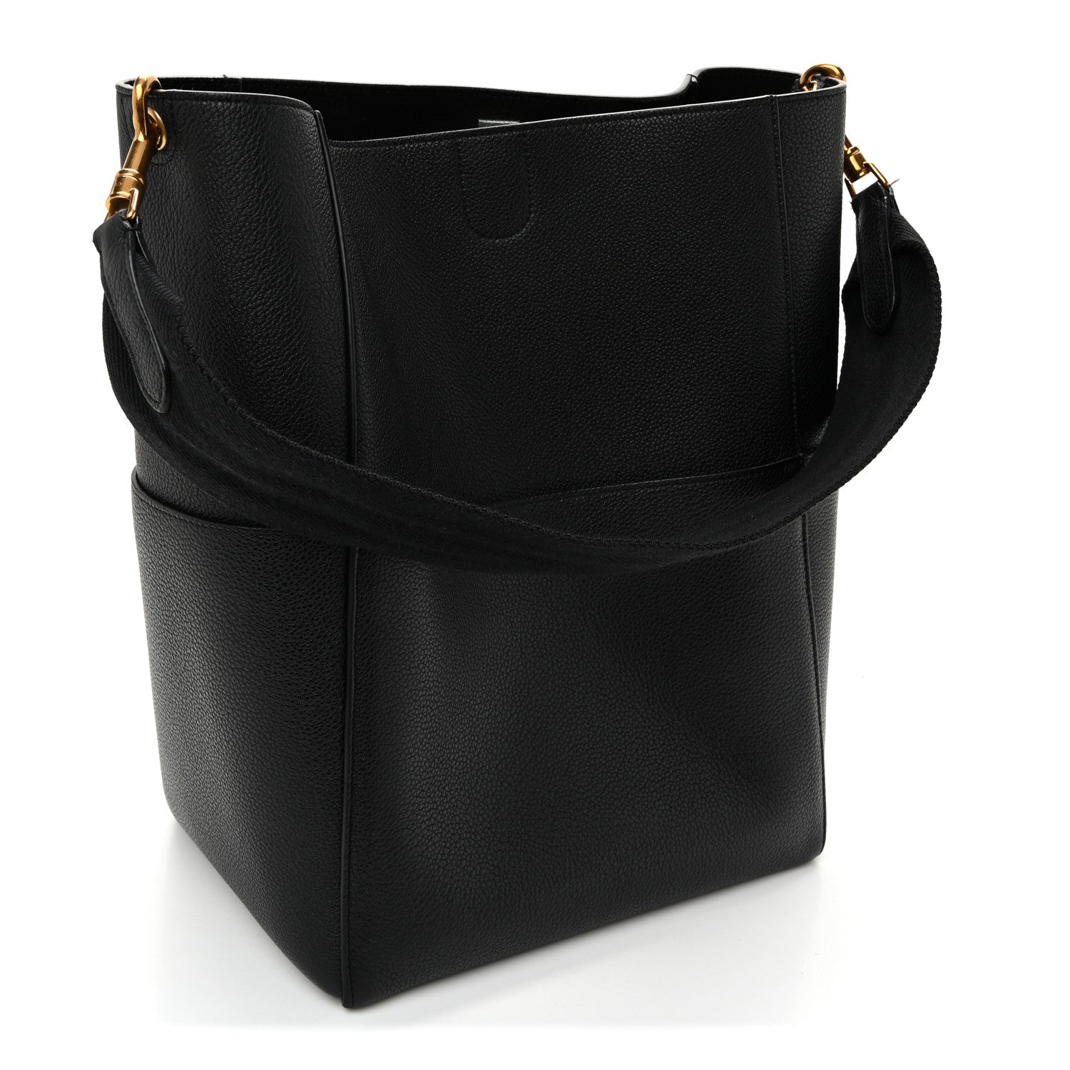 Soft Grained Calfskin Sangle Bucket Bag Black