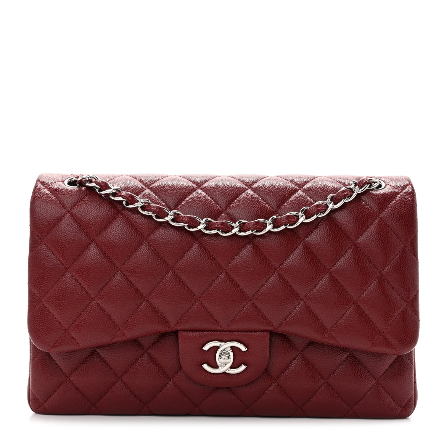 Caviar Quilted Jumbo Double Flap Burgundy
