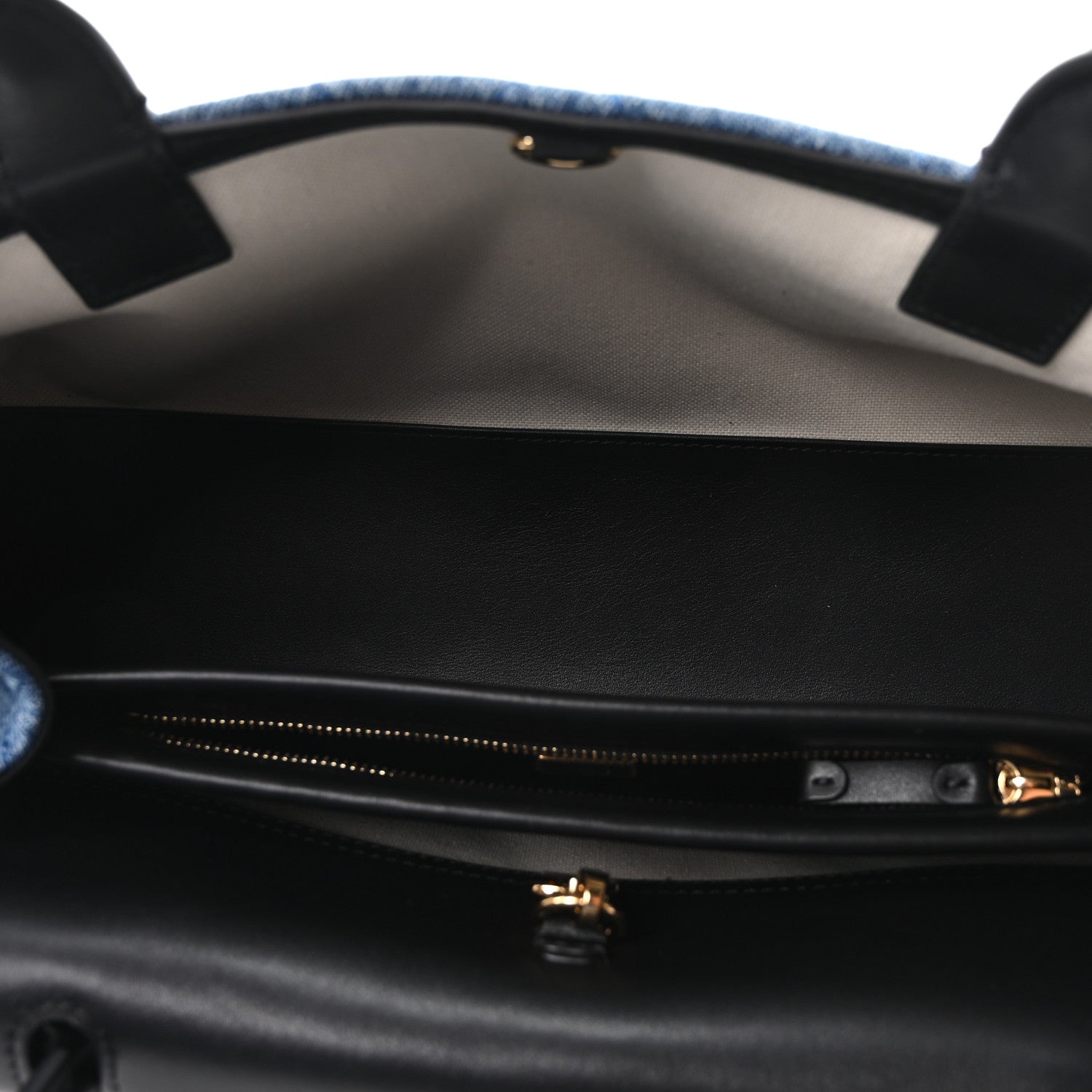 Calfskin Denim Stitched Urban Essentials Small Shopping Bag Blue Black