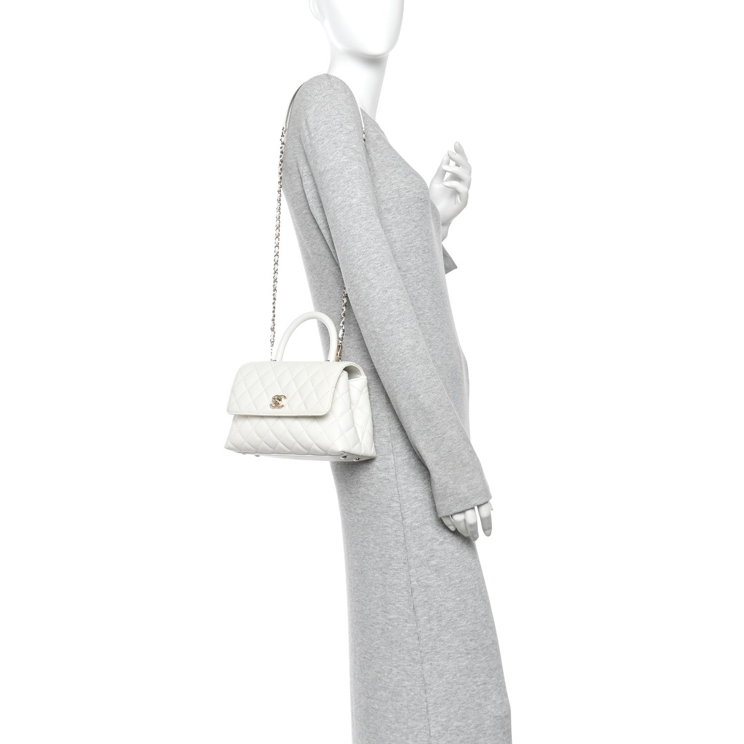 Caviar Quilted Mini Coco Handle Flap White