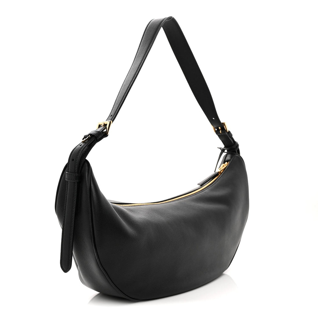 Soft Grain Calfskin Large Demi-Lune Shoulder Bag Black