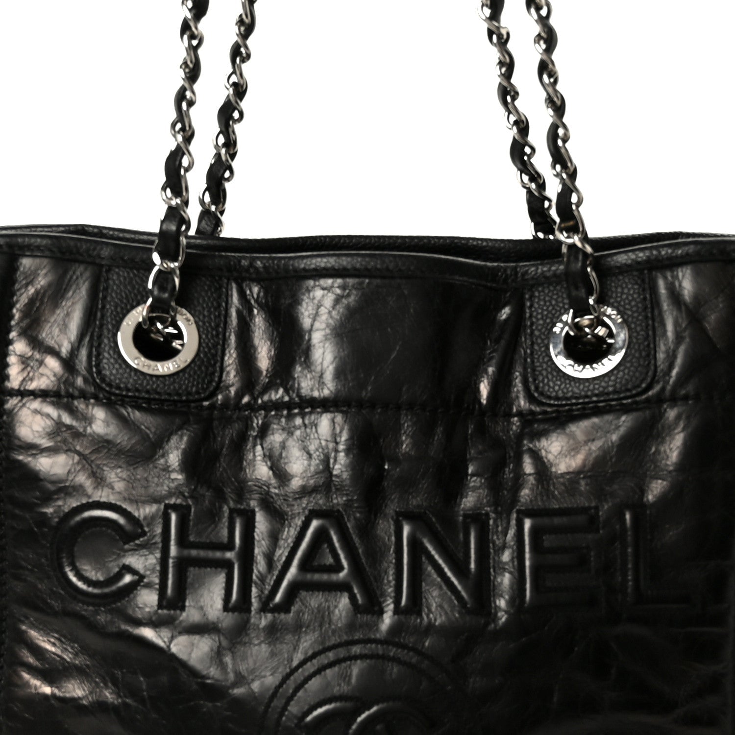 Glazed Calfskin Mini Deauville Tote Black