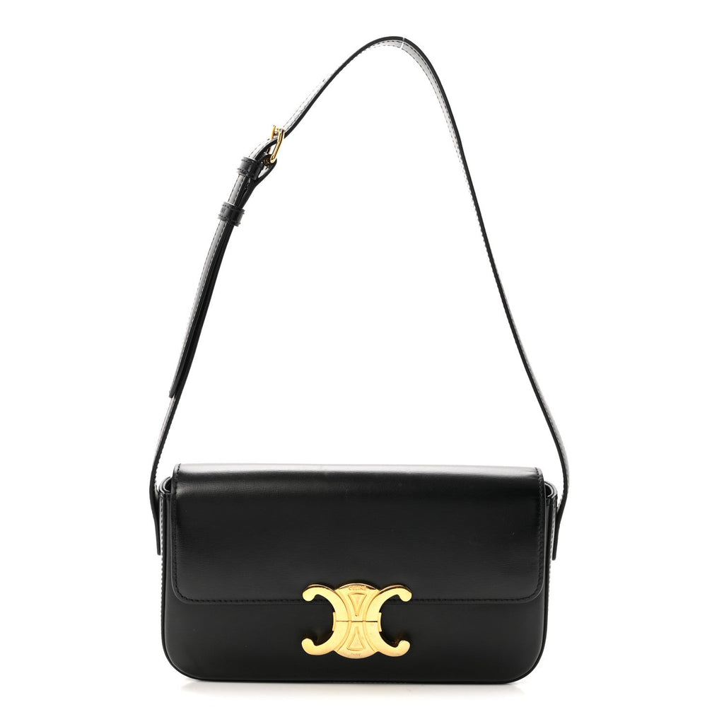 Shiny Calfskin Triomphe Shoulder Bag Black