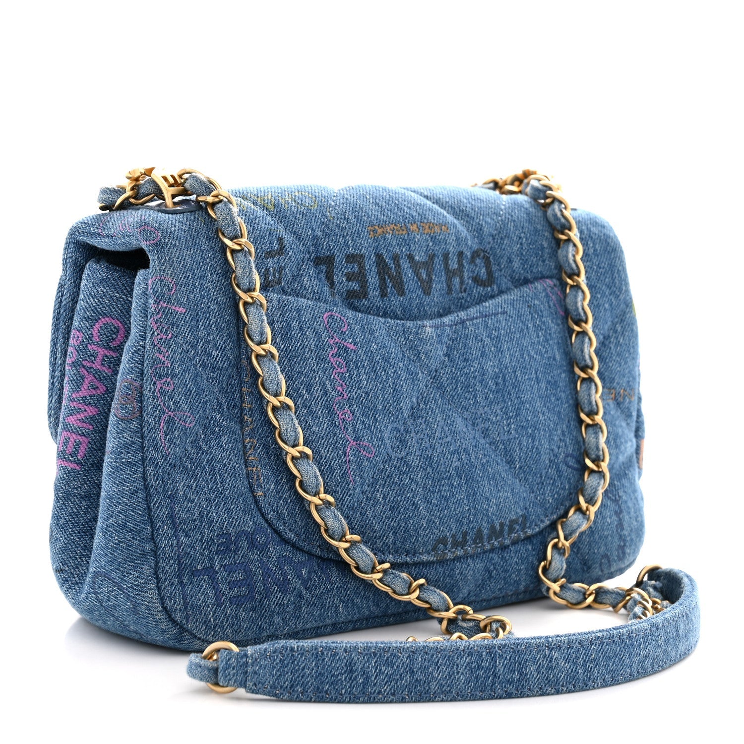 Denim Quilted Mini Denim Mood Rectangular Flap Blue Multicolor