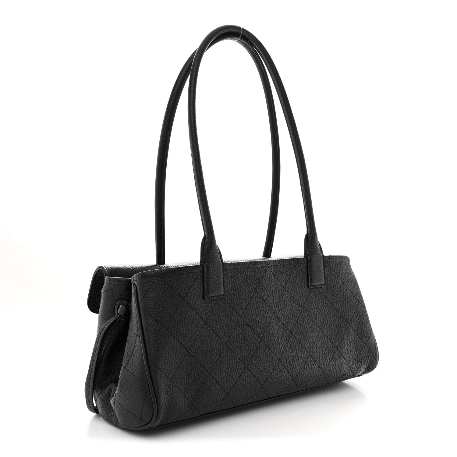 Grained Calfskin Stitched Urban Essentials Small Shopping Bag Black
