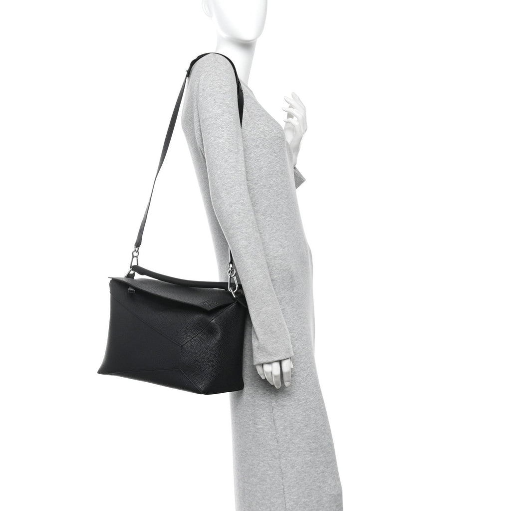 Grained Calfskin Large Puzzle Bag Black