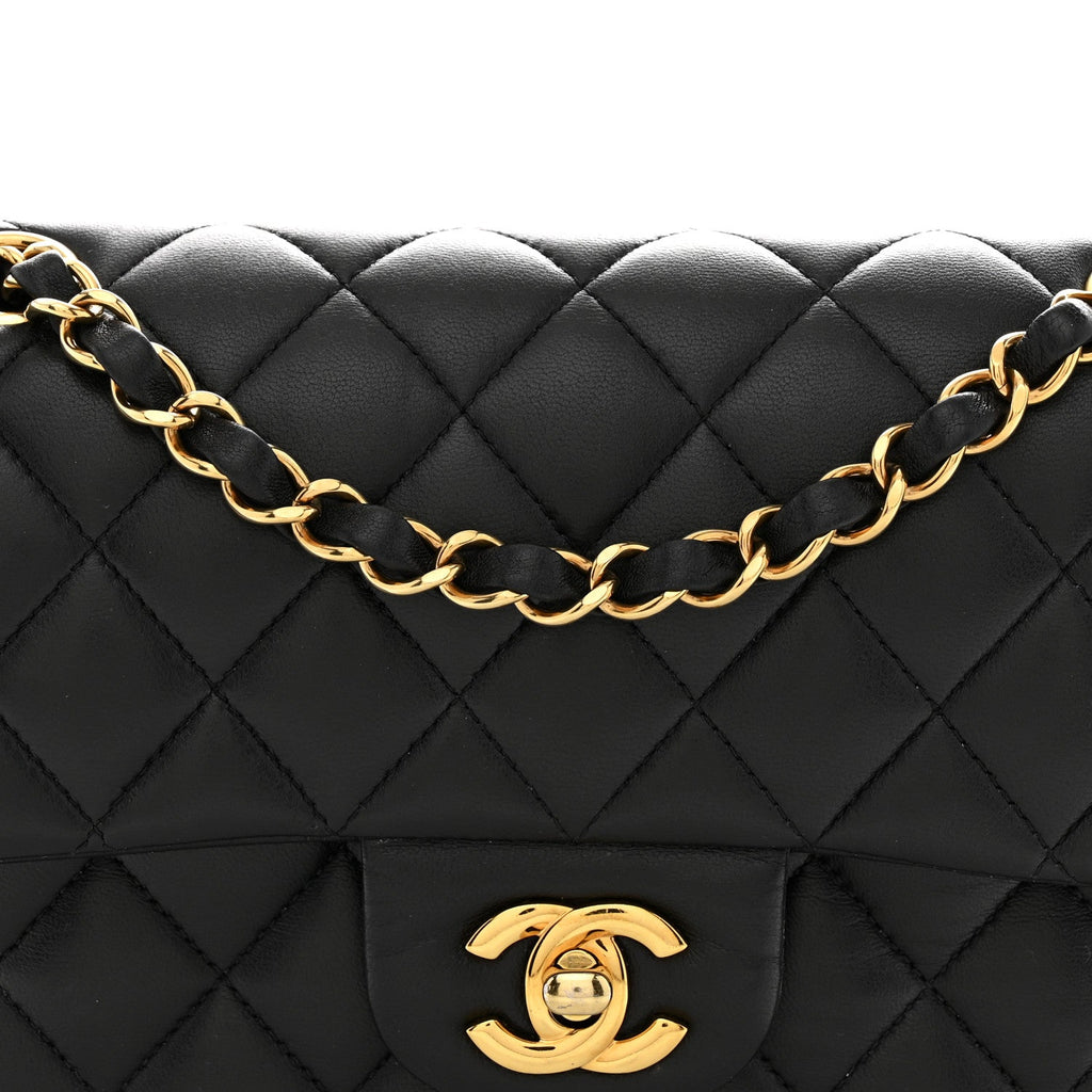 Lambskin Quilted Small Double Flap Black