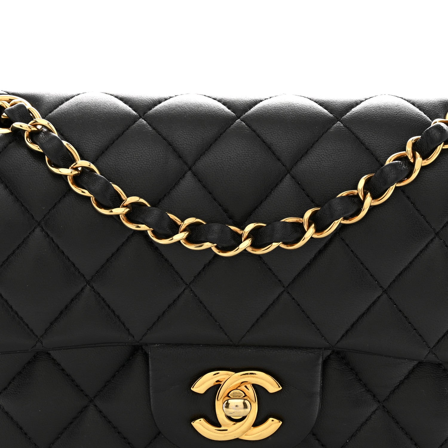 Lambskin Quilted Small Double Flap Black