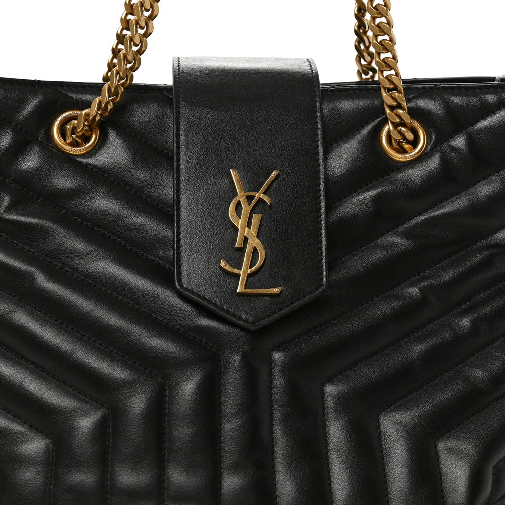 Calfskin Y Quilted Monogram Large Loulou Shopper Black