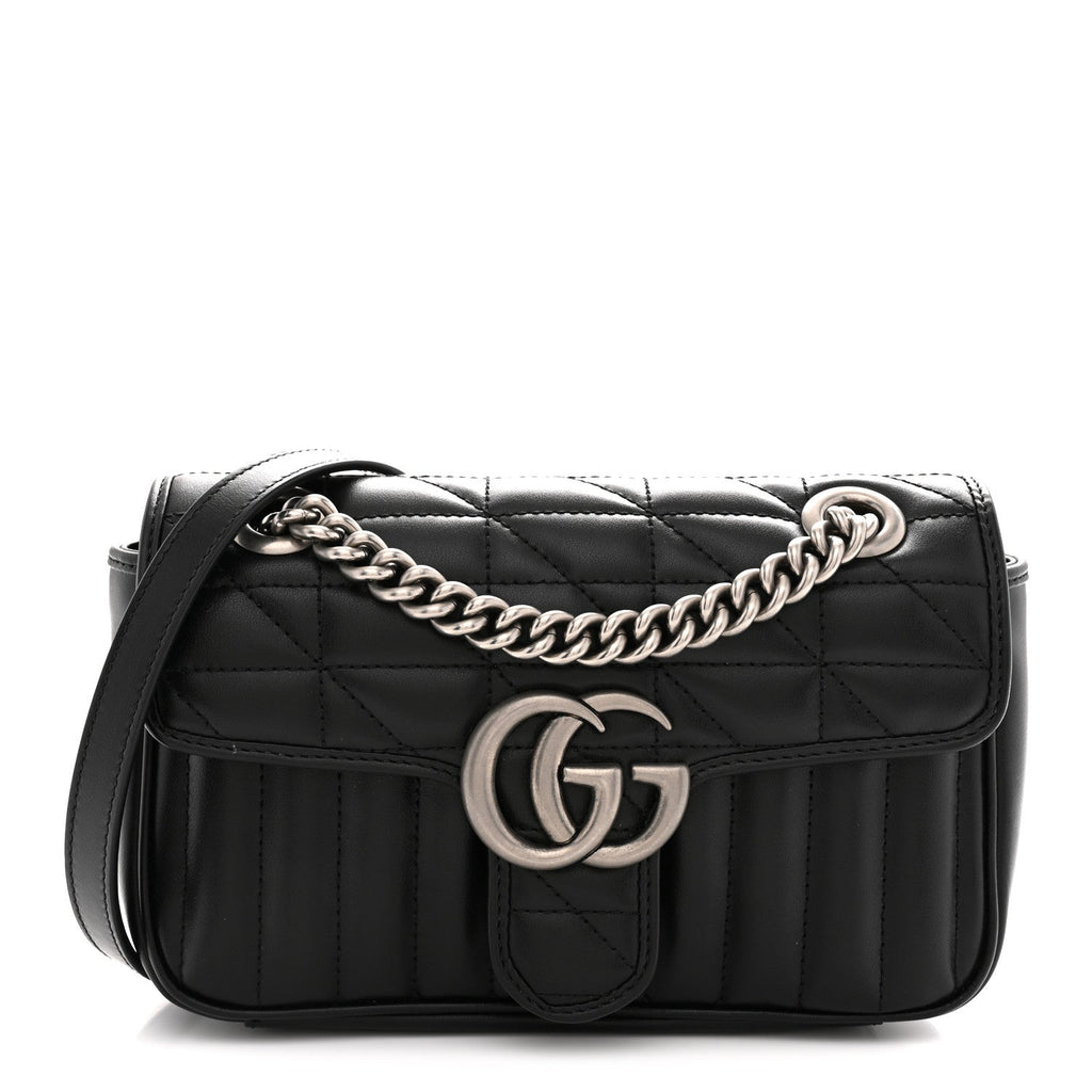 Calfskin Matelasse Aria Mini GG Marmont Shoulder Bag Black