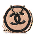 Caviar Quilted Round Filigree Crossbody Beige Black