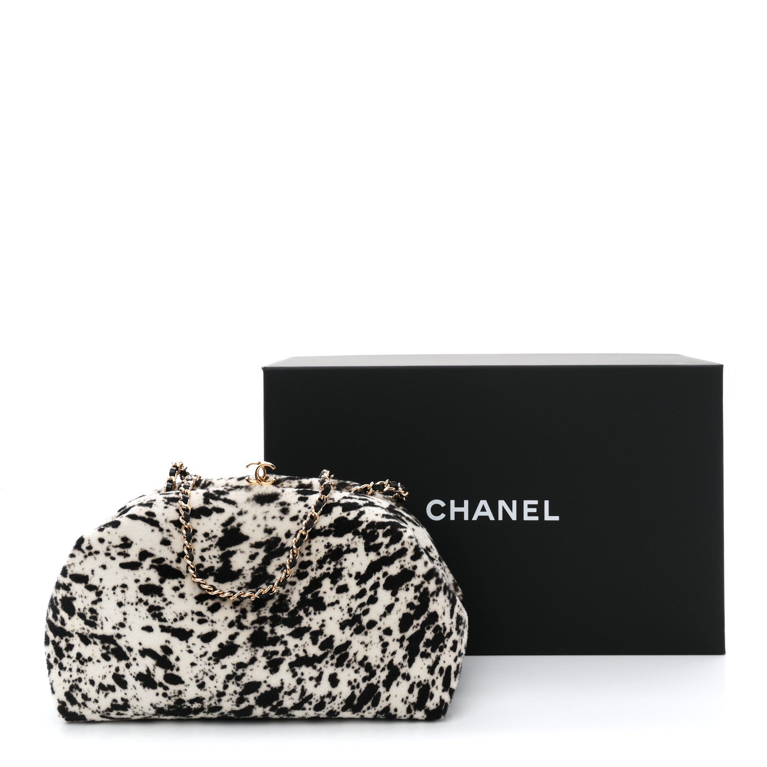Lambskin Pony Hair Printed Clutch With Chain Black White Black White