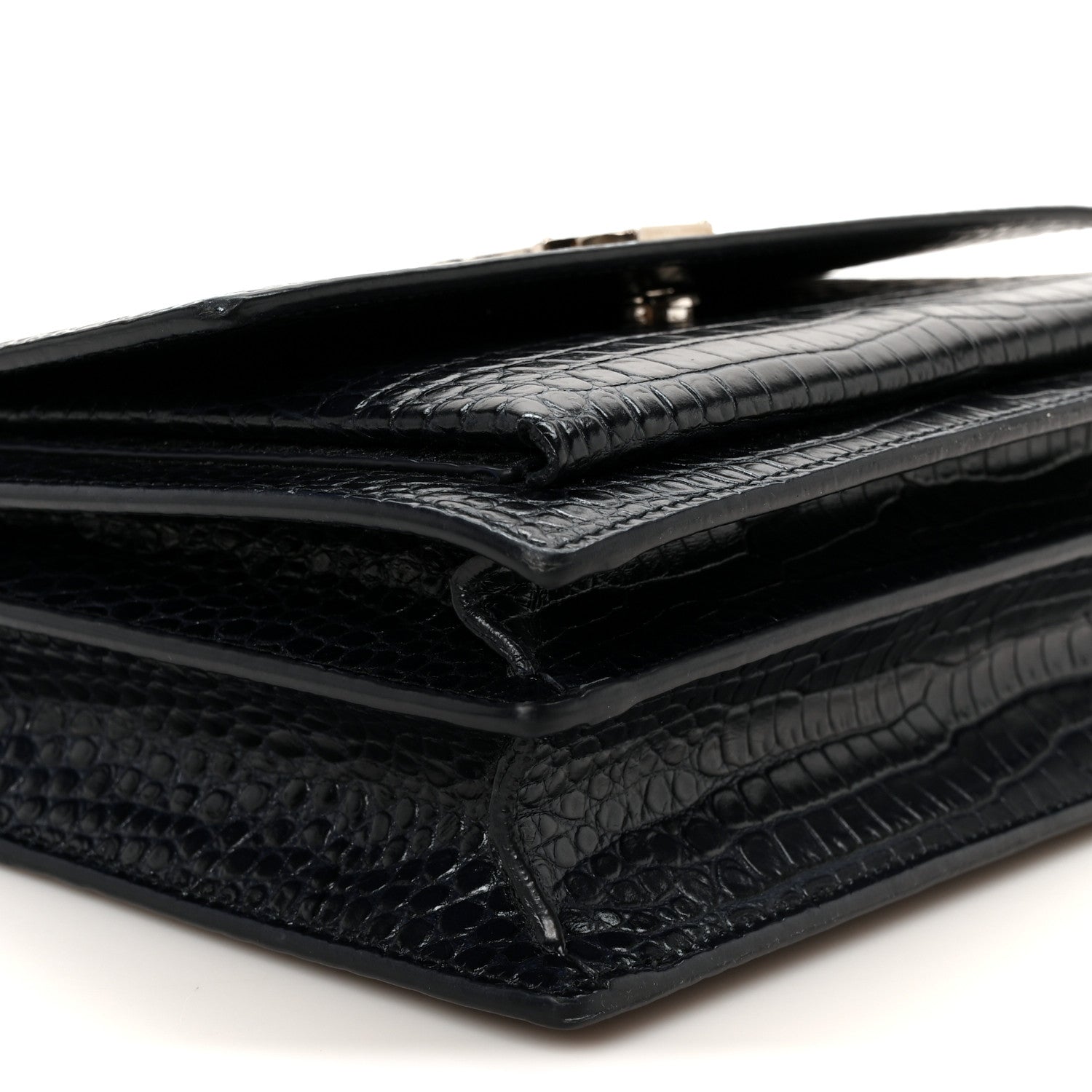 Calfskin Crocodile Embossed Medium Monogram Sunset  Deep Marine