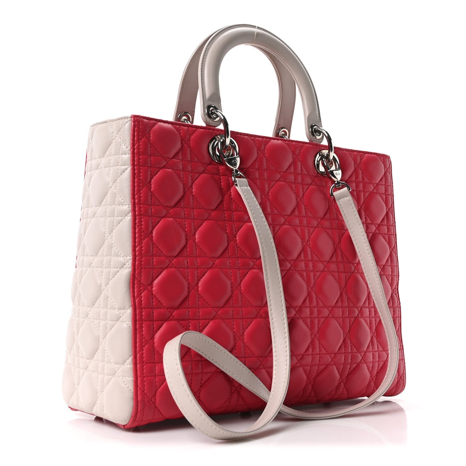 Lambskin Cannage Large Bi-Color Lady Dior Coral Beige
