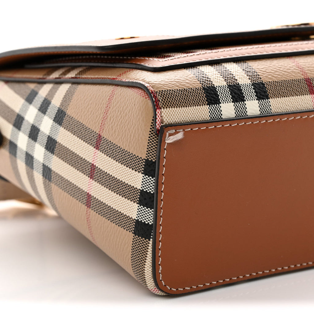 Coated Canvas Calfskin Vintage Check Medium Note Crossbody Bag Briar Brown