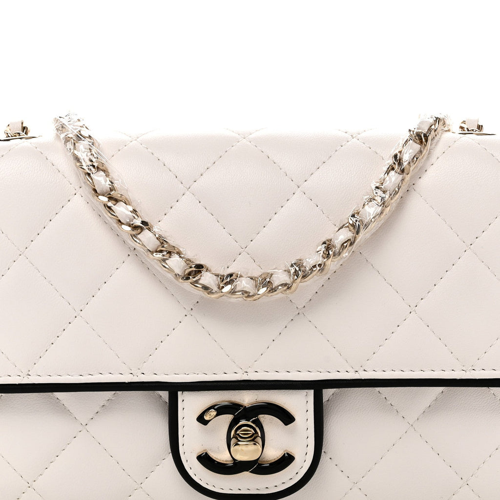 Lambskin Quilted Resin CC Mini Flap Bag White Black