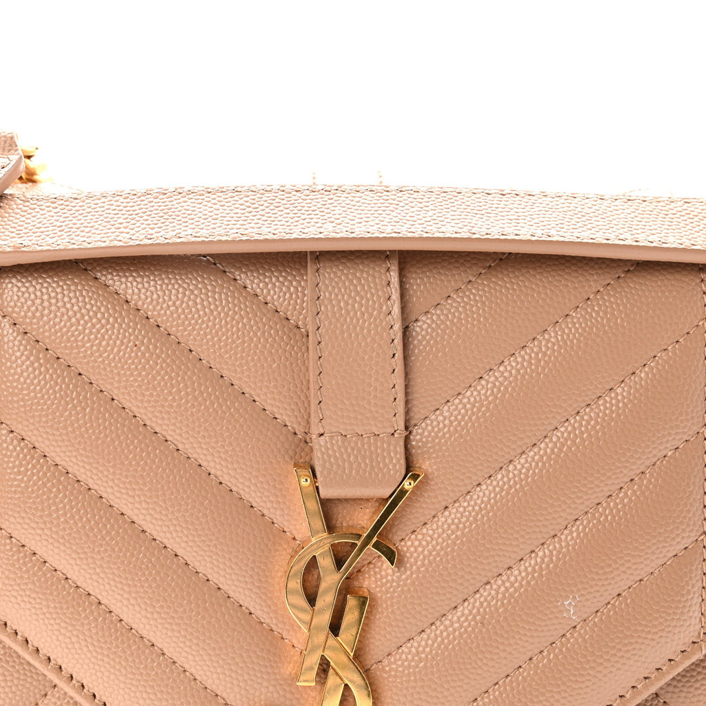 Grain De Poudre Textured Mixed Matelasse Medium Triquilt Monogram Satchel New Nude