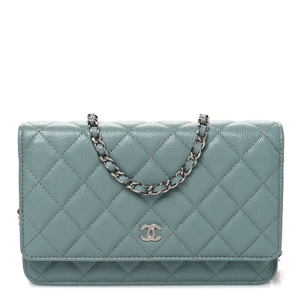 Caviar Quilted Wallet on Chain WOC Blue