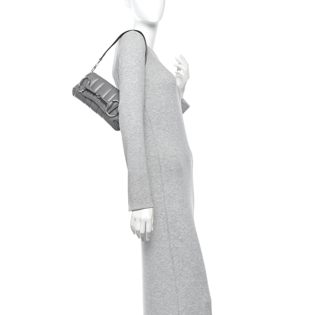 Nappa Vertical Matelasse Small Maxi Horsebit Chain Shoulder Bag Gray