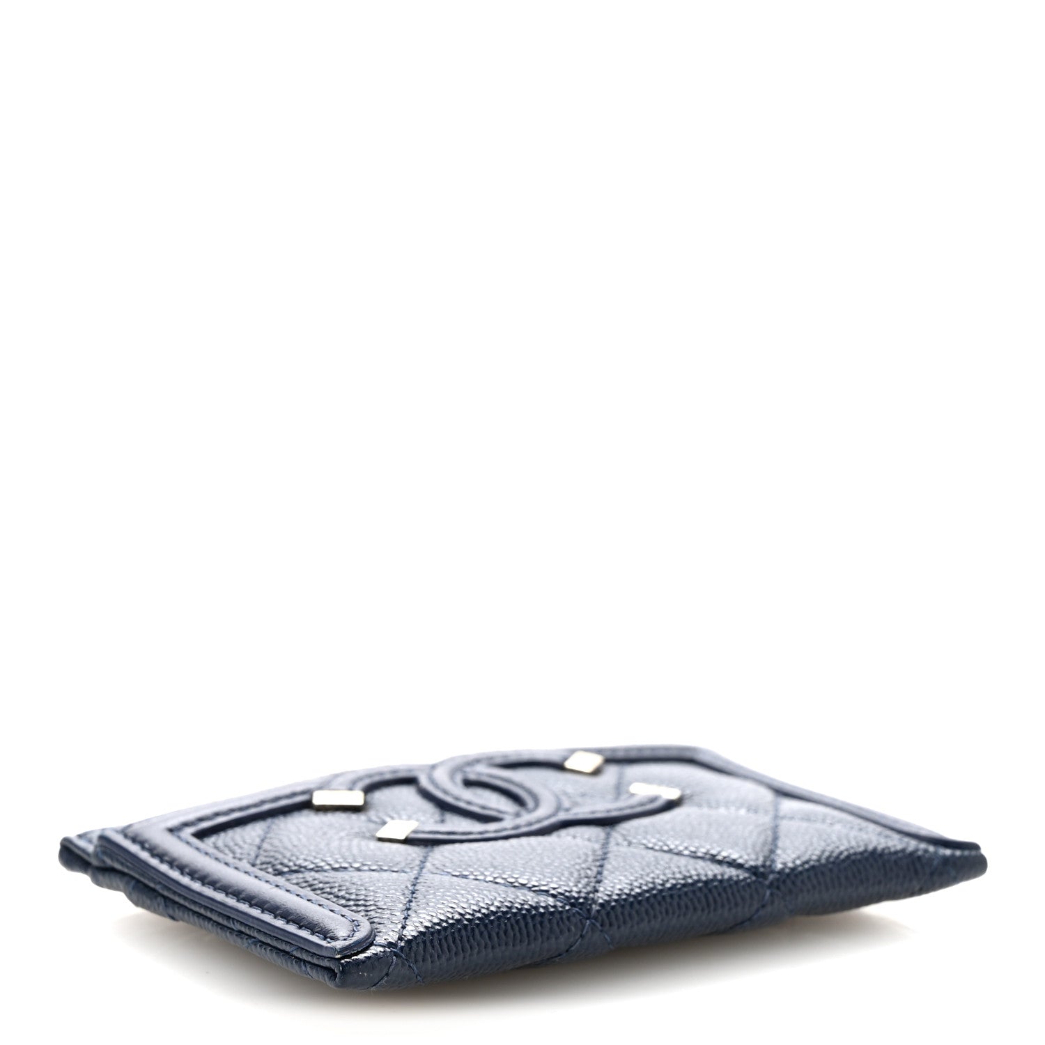Caviar Quilted Filigree Card Holder Navy Blue