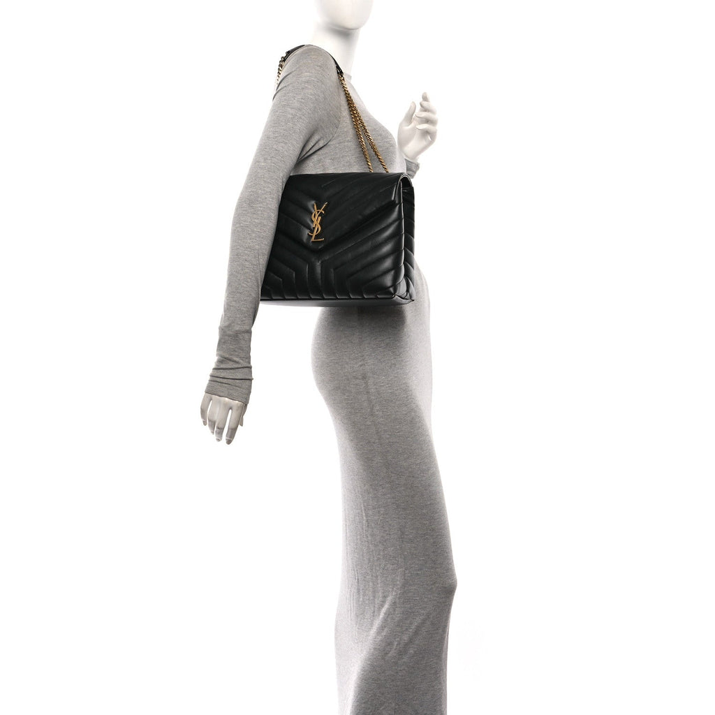 Calfskin Y Quilted Monogram Medium Loulou Chain Satchel Black