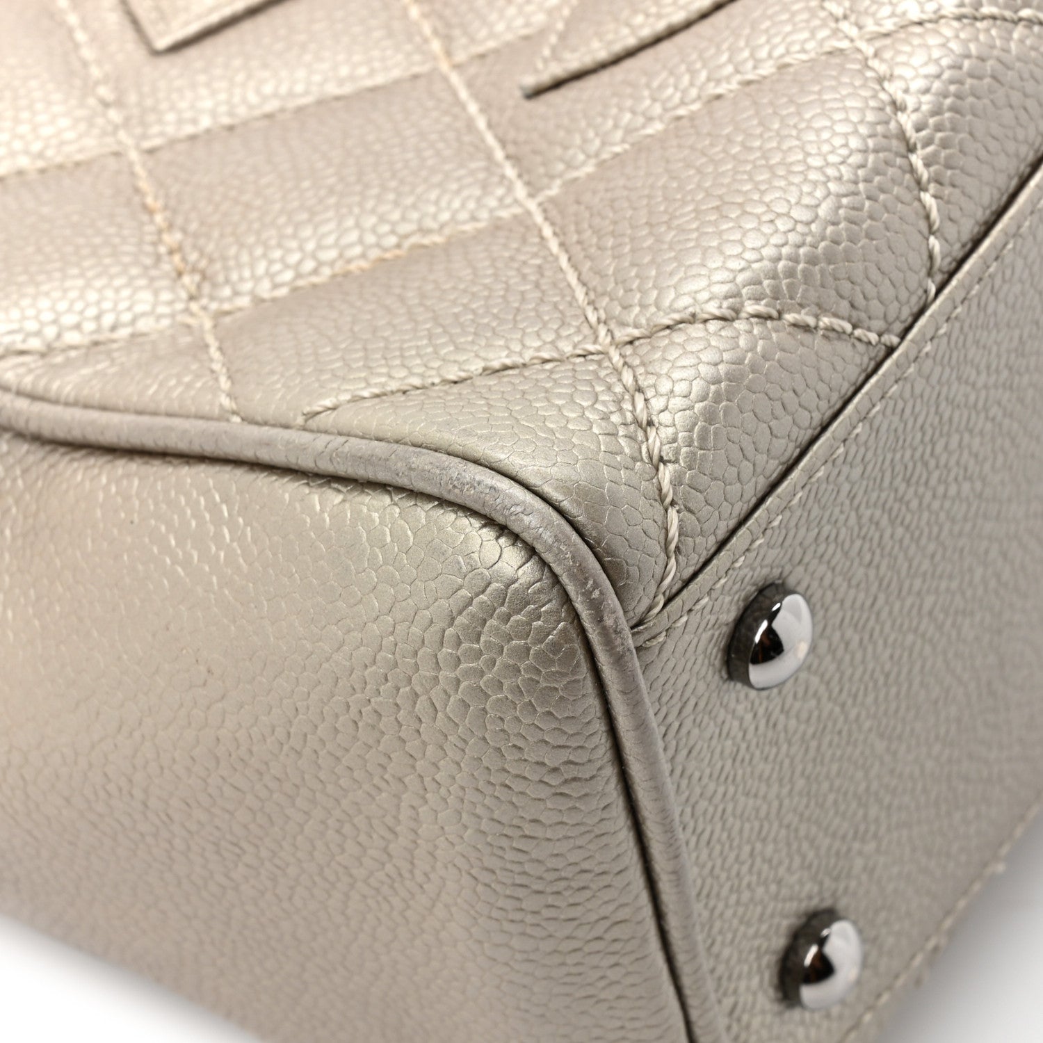 Metallic Caviar Quilted Timeless Bowler Silver