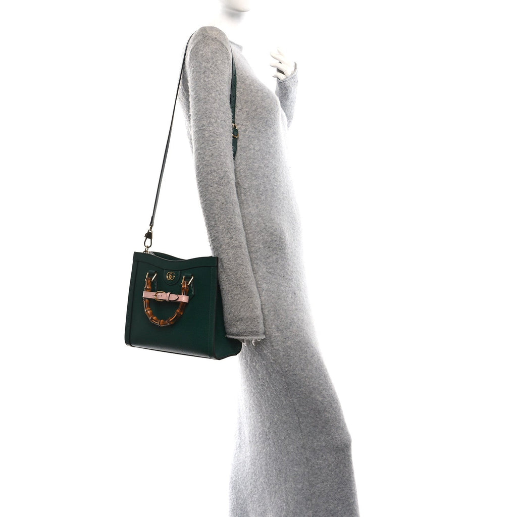 Textured Dollar Calfskin Web Diana Tote Bag Vintage Green Powder Pink