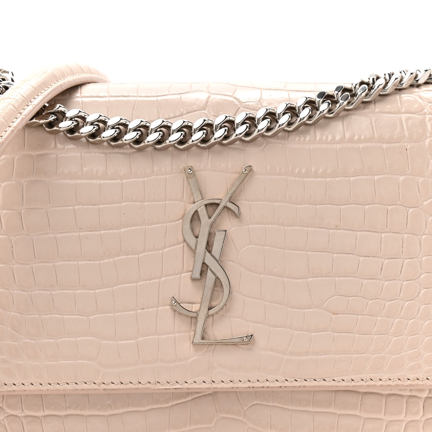 Calfskin Crocodile Embossed Medium Monogram Sunset Rose Antic
