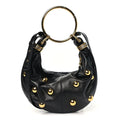 Calfskin Studded Small Bracelet Hobo Bag Black