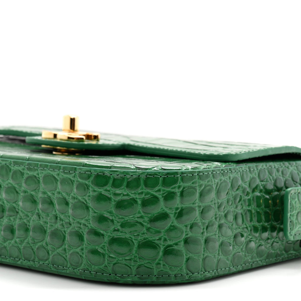 Calfskin Crocodile Embossed Turn Around Mini Flap Emerald