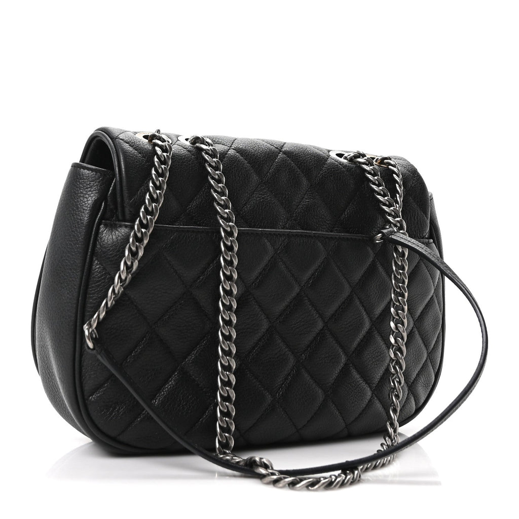 Calfskin Quilted Casual Pocket Messenger Flap Black