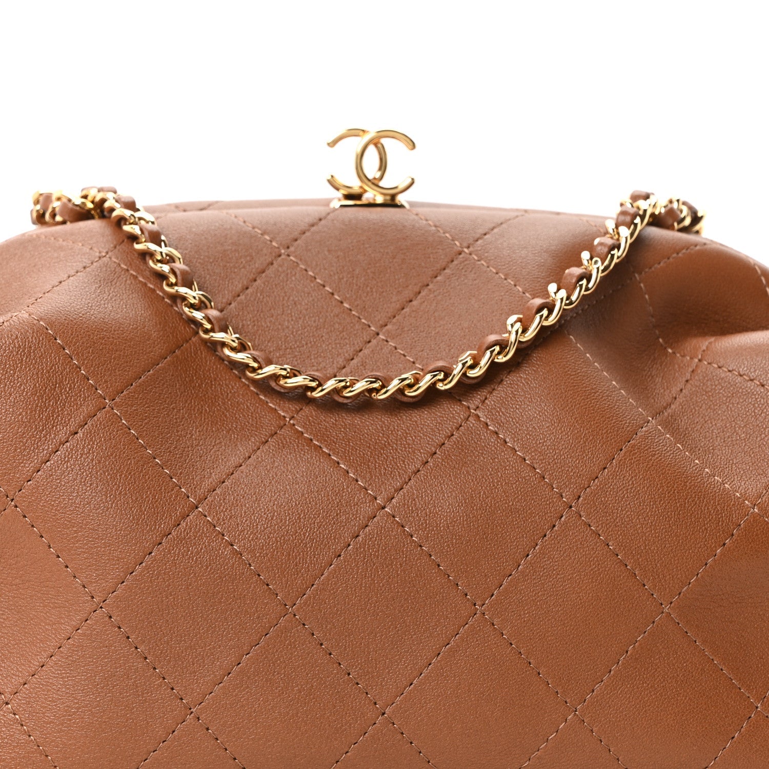 Lambskin Quilted Clutch With Chain Brown