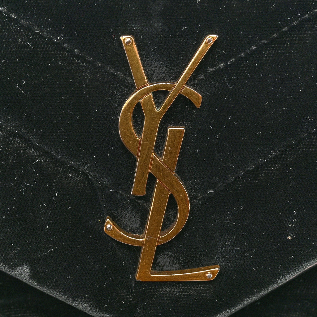 Velvet Y Quilted Monogram Small Loulou Chain Satchel Black