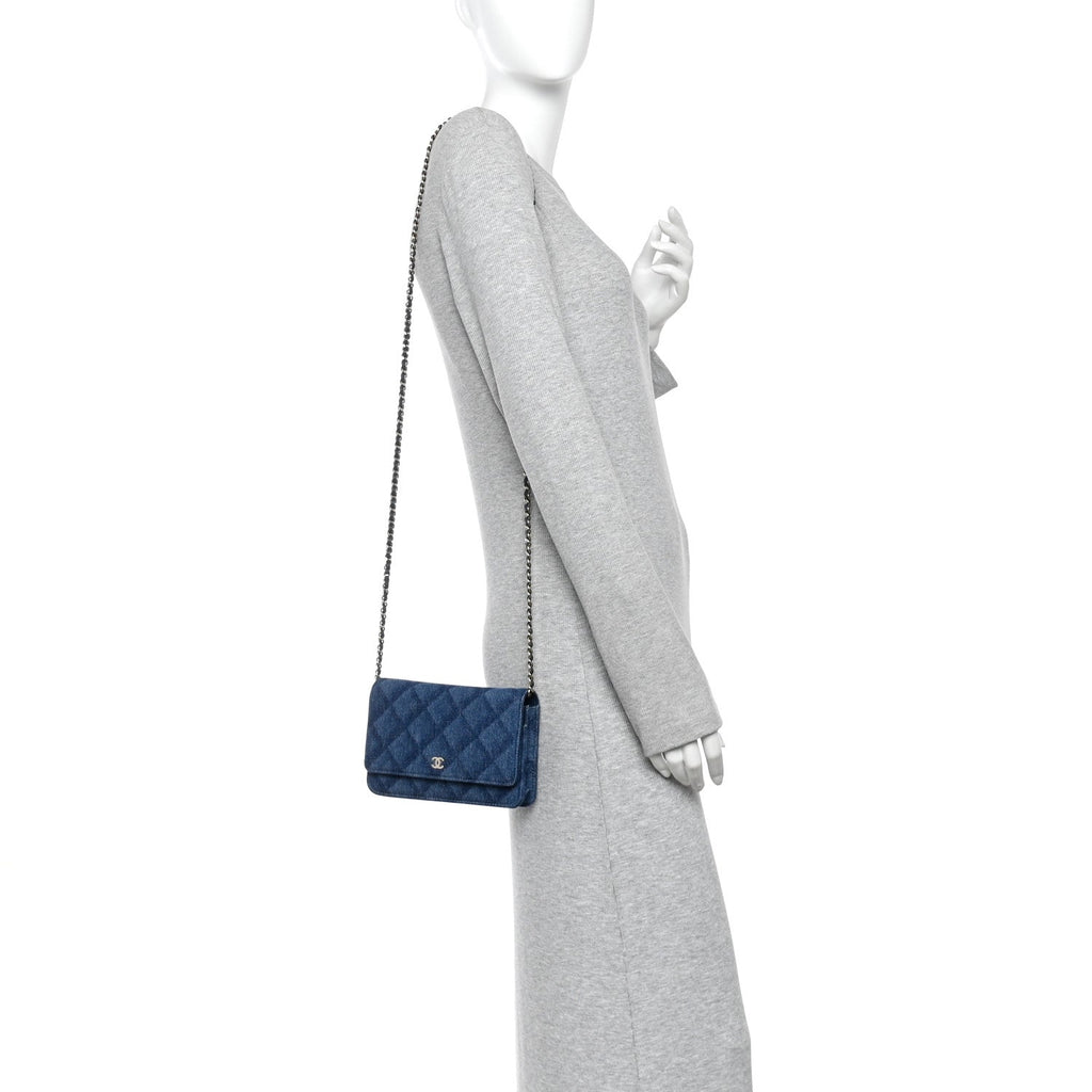 Denim Printed Wallet On Chain WOC Dark Blue