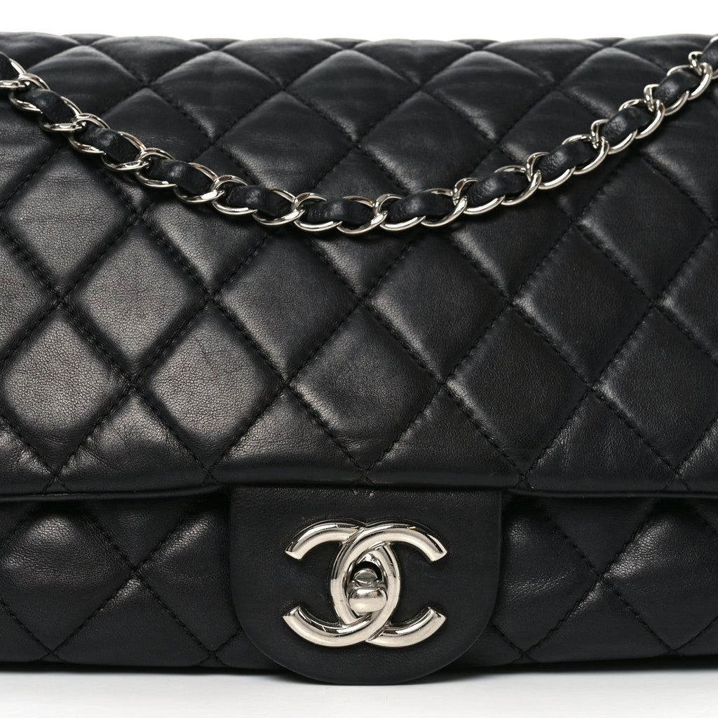 Lambskin Quilted Jumbo Coco Rain Flap Black