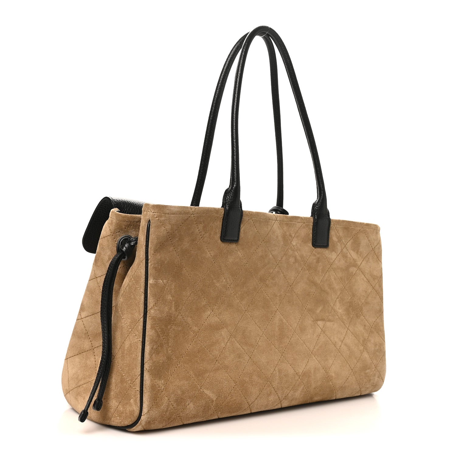 Grained Calfskin Suede Urban Essentials Large Shopping Bag Dark Beige Black Dark Beige Black