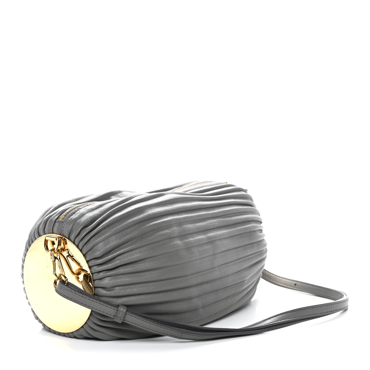 Lambskin Pleated Bracelet Pouch shoulder Bag Asphalt Grey Asphalt Grey