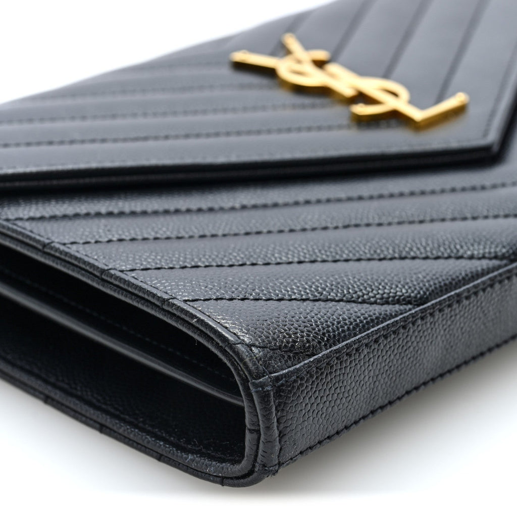 Grain De Poudre Matelasse Chevron Monogram Chain Wallet Black