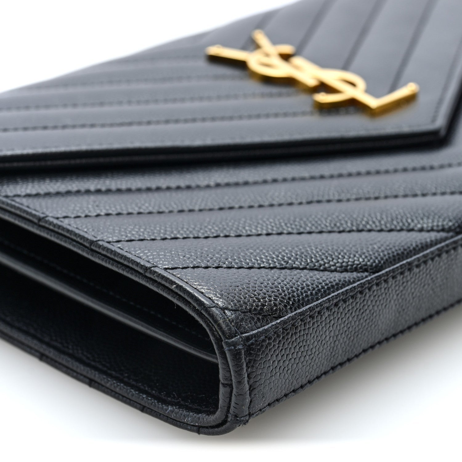 Grain De Poudre Matelasse Chevron Monogram Chain Wallet Black