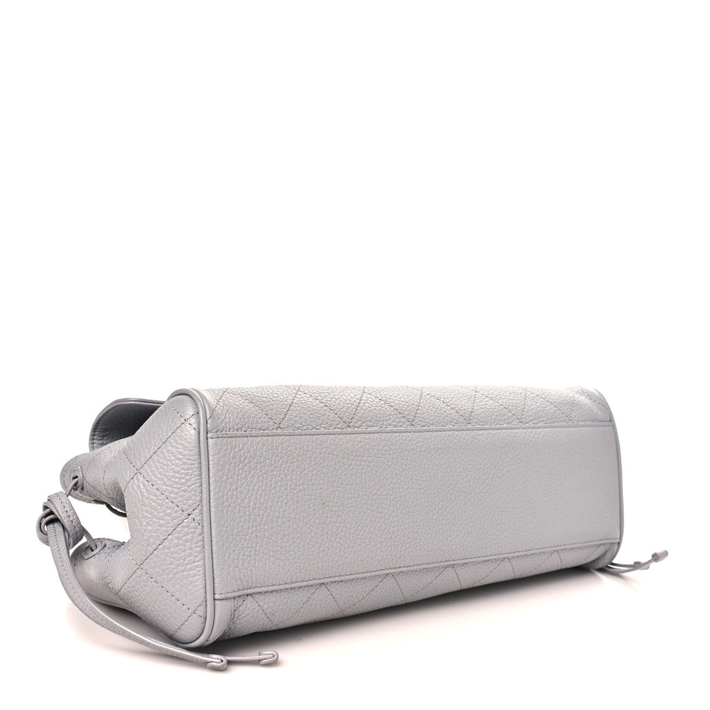 Grained Calfskin Stitched Urban Essentials Small Shopping Bag Grey