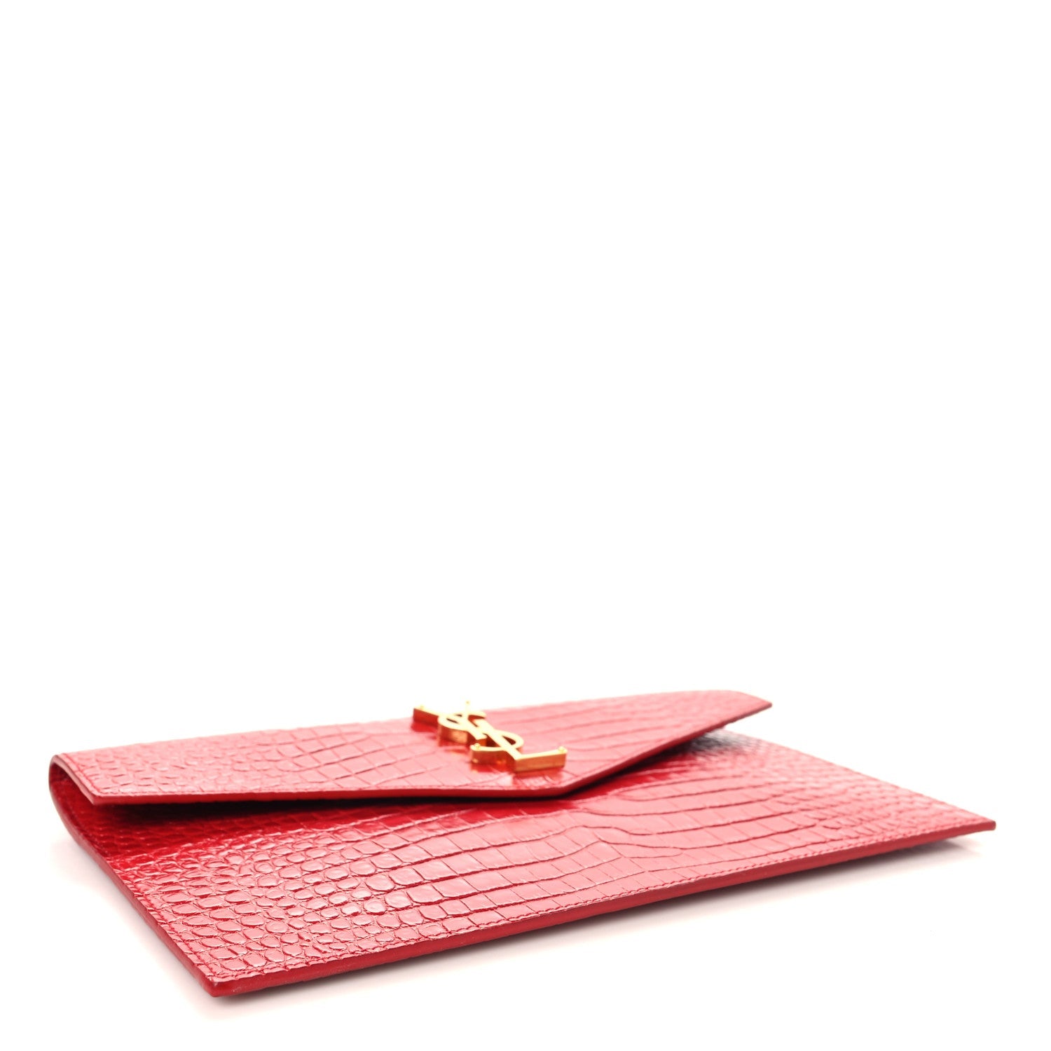 Calfskin Crocodile Embossed Uptown Monogram Pouch Rouge Eros