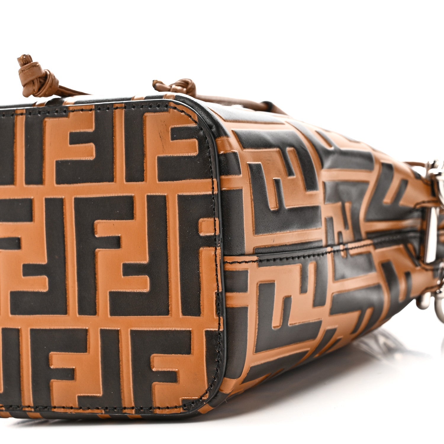 Vitello Liberty F is Fendi Bi-Color FF 1974 Embossed Mini Mon Tresor Bucket Bag Tobaco Orzo