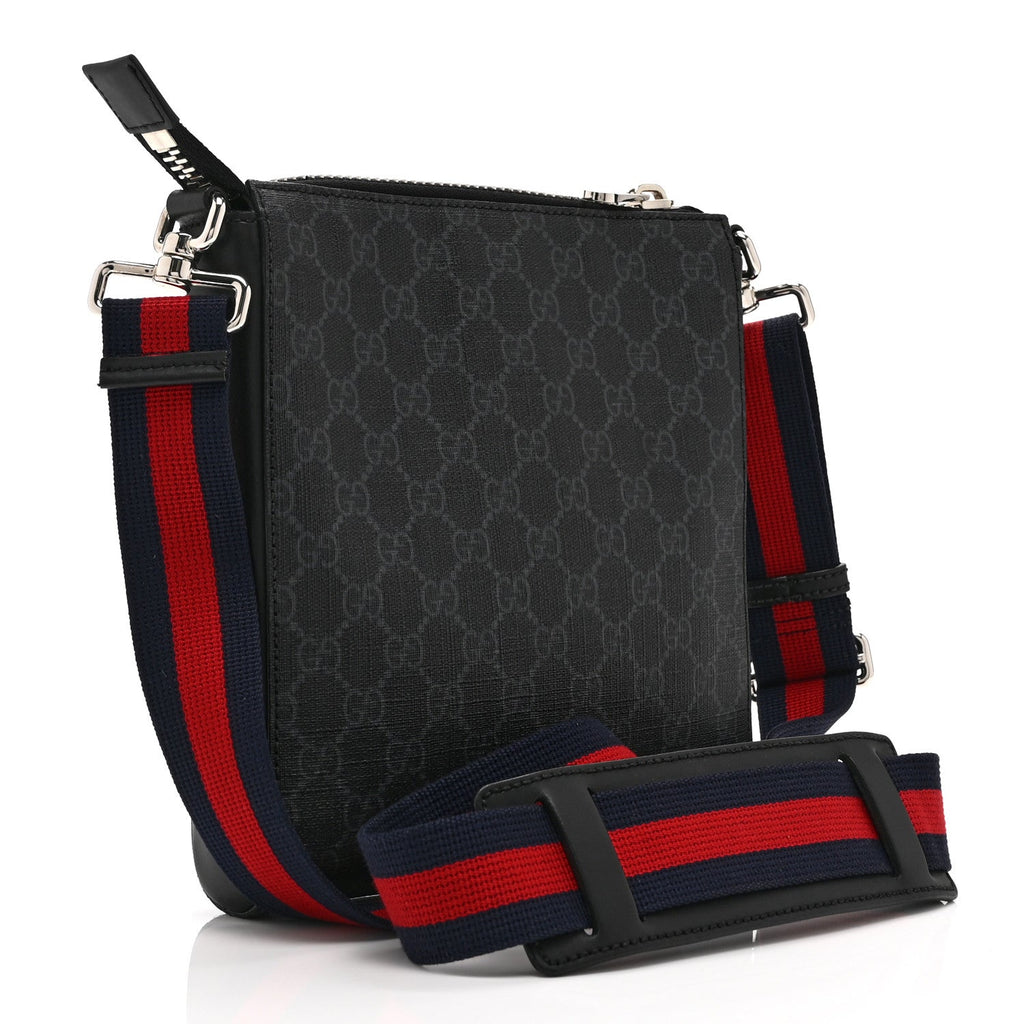 GG Supreme Monogram Web Small Flat Messenger Bag Black Grey