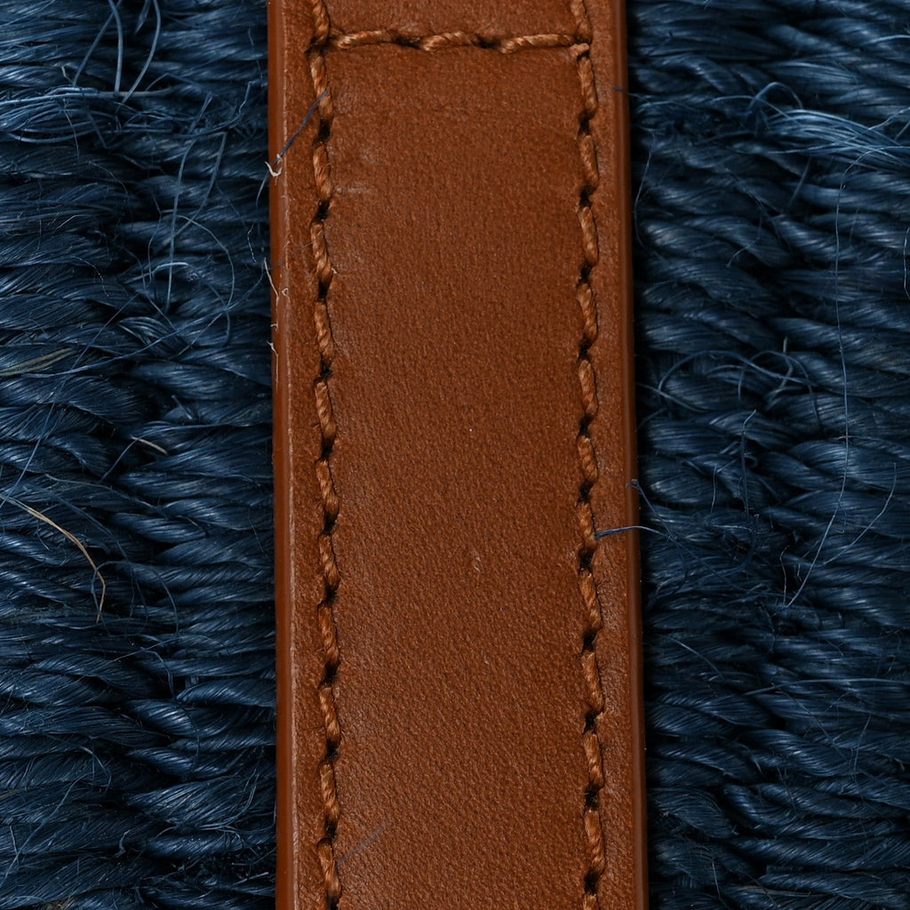 Raffia Calfskin Small Panier Tote Blue