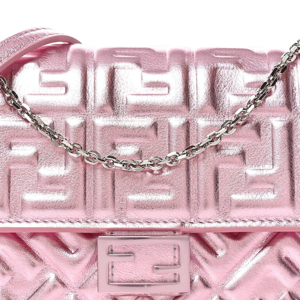 Metallic Nappa Matisse FF Embossed Wallet On Chain Rosa