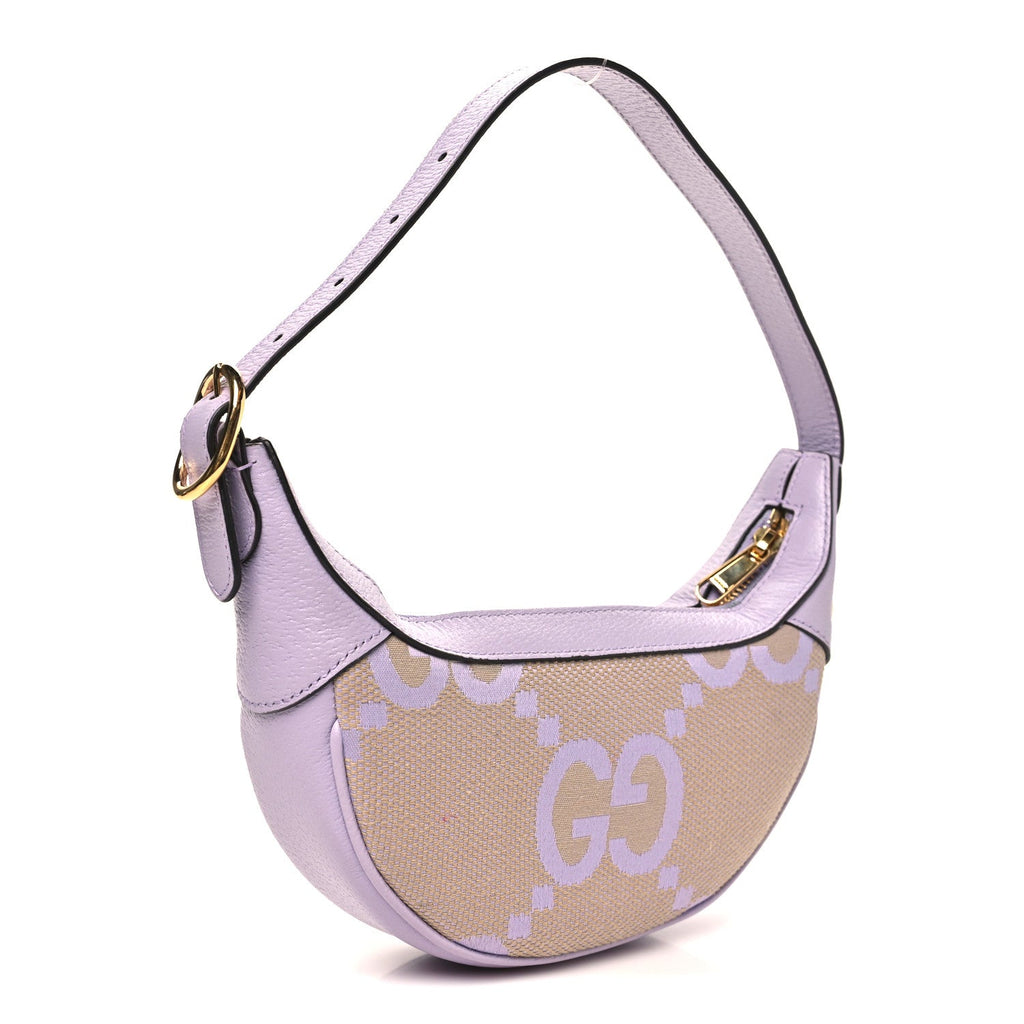Monogram Jumbo GG Textured Dollar Calfskin Mini Ophidia Half Moon Hobo Beige Lapis