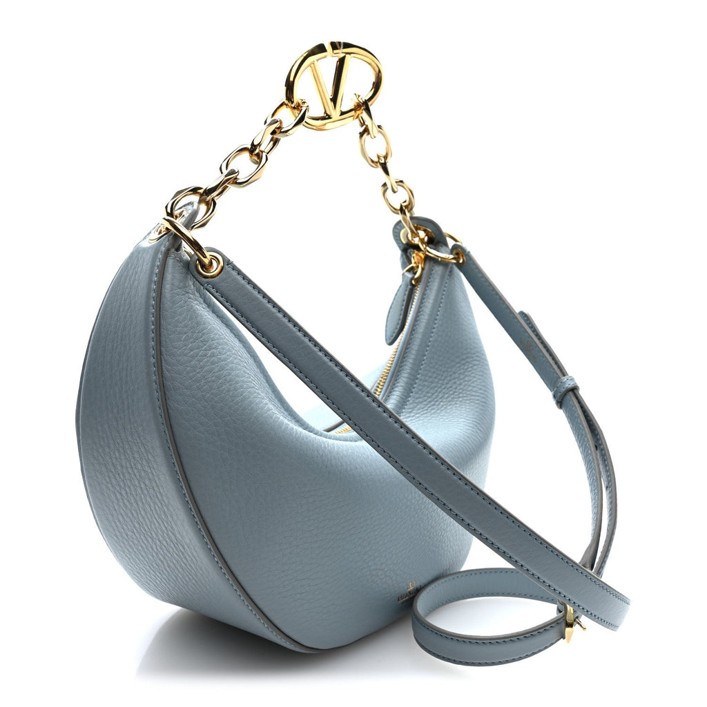 Grainy Calfskin Small Vlogo Moon Hobo Bag Blue
