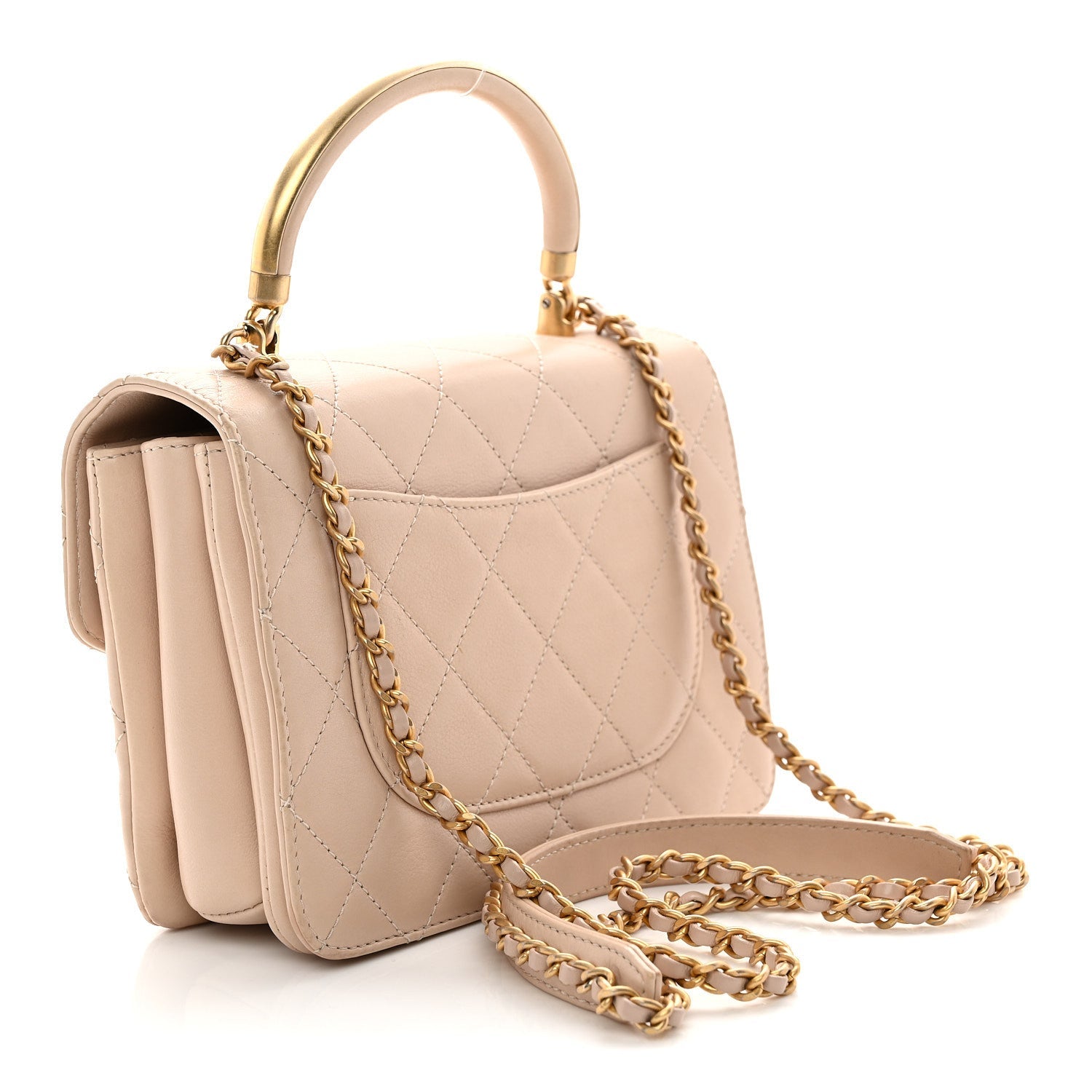 Lambskin Quilted Small Trendy Spirit Top Handle Bag Beige